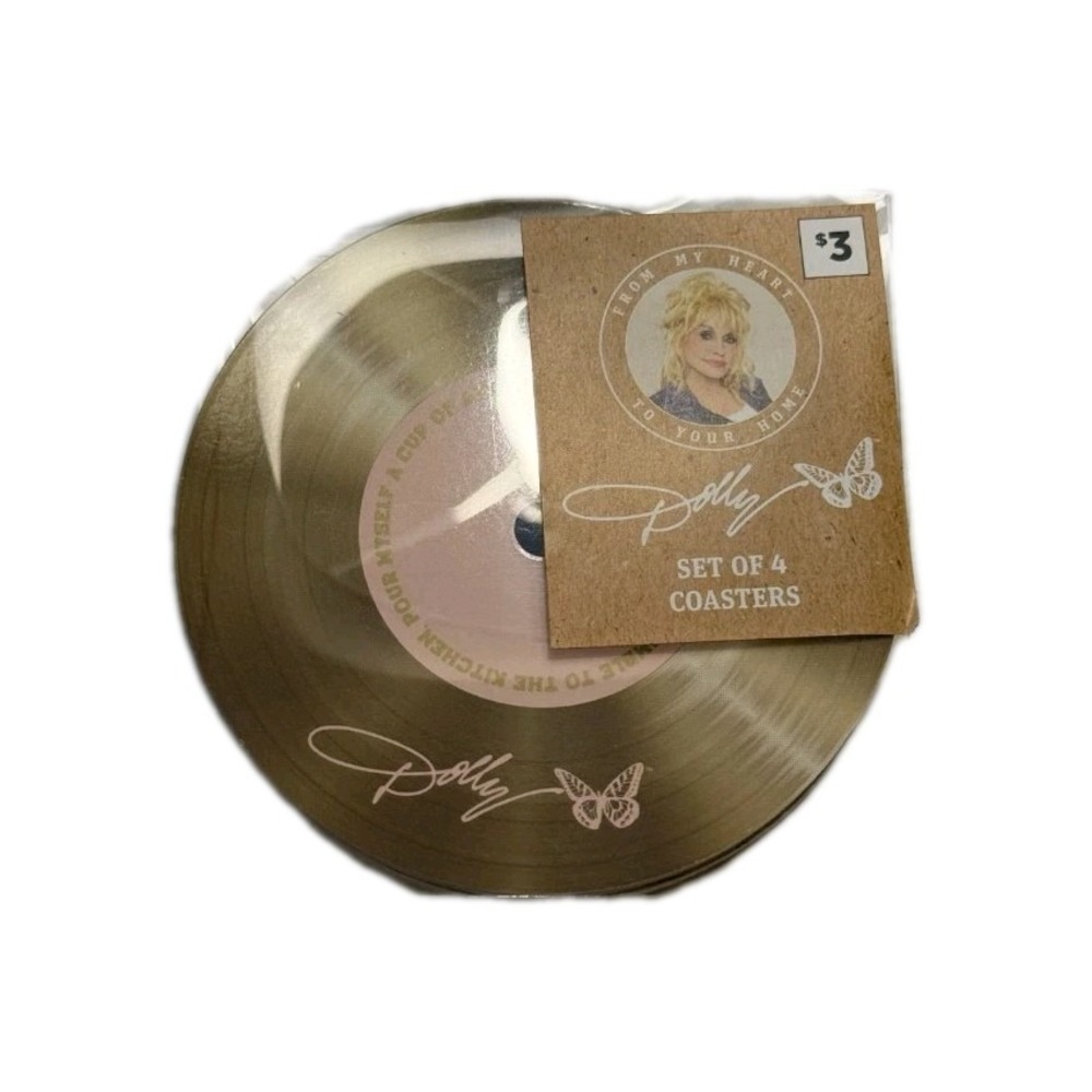 Dolly Parton Dollar General Record Shaped 4 Coasters Pink Cup Ambition #843